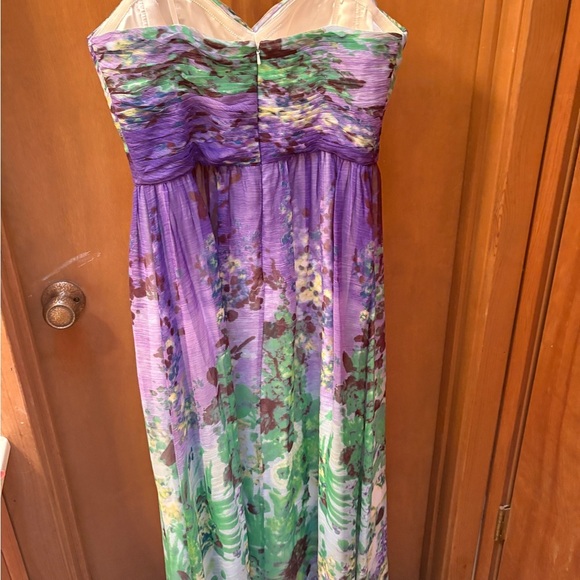 Aidan Mattox Purple Flowers Watercolor Dress Size 12 100% Silk - Picture 2 of 4